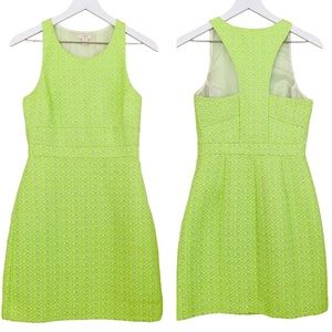 J. Crew Neon Lime Green & Grey Tweed Style Racerback Classic Dress Size 0